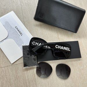 Authentic Chanel Sunglasses 21k Black Bold Logo Oversize Eye Glasses Frames